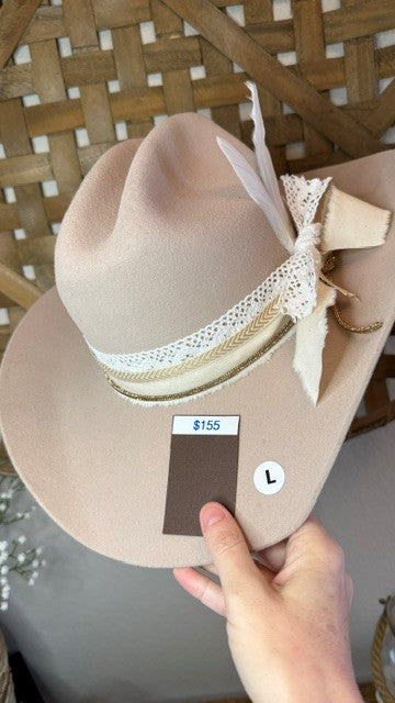 Tan Felt Cowboy Hat customization cream gold detail