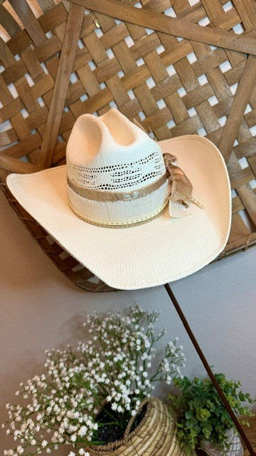 Straw Cowboy Hat customization cream gold detail