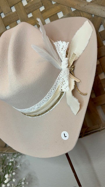 Tan Felt Cowboy Hat customization cream gold detail
