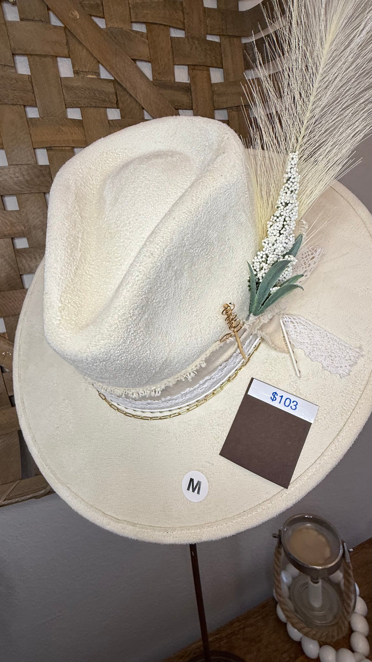 Custom Ivory Vegan Suede Rancher style Hat