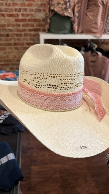 Straw Cowboy Hat customization pink lace