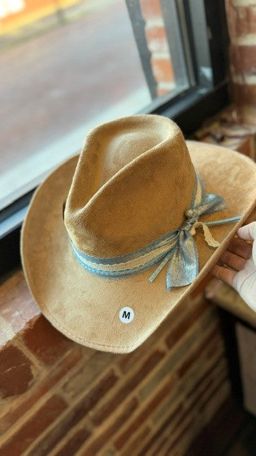 Tan Vegan Suede Rancher Cowboy Hat blue customization